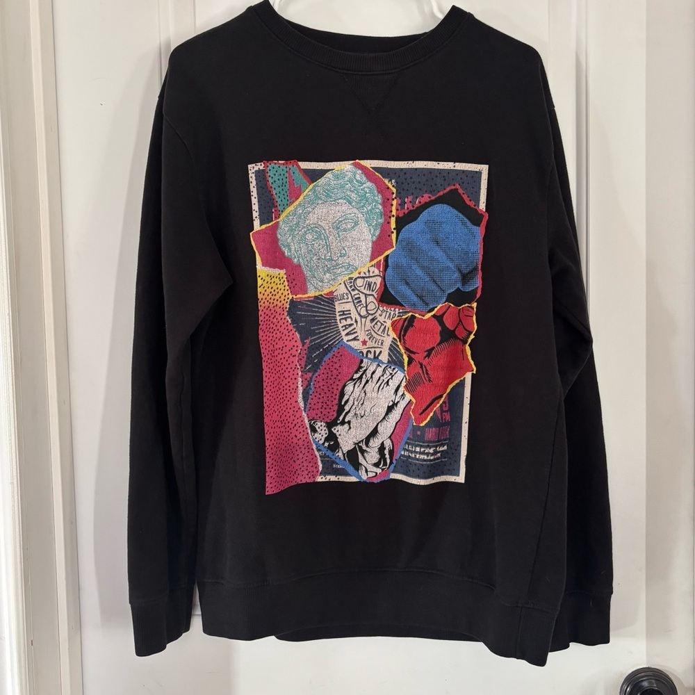 Soul Star abstract art graphic print sweatshirt black large crewneck pullover